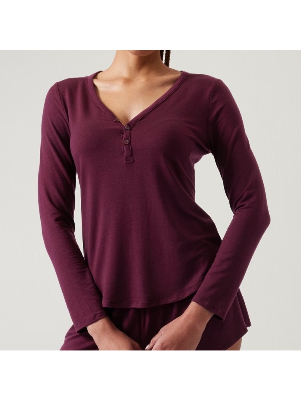 Athleta Long Sleeve Henley Top in Deep Plum